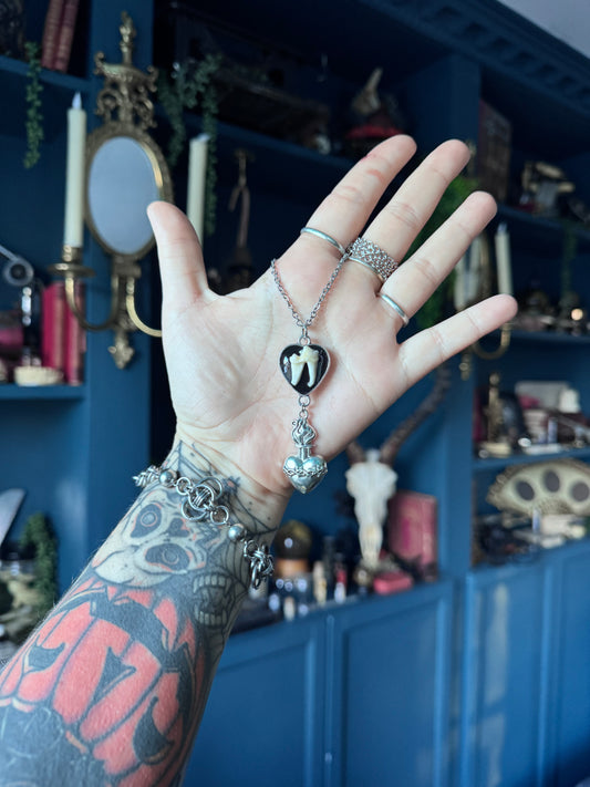 Sacred Heart Coyote Tooth Necklace