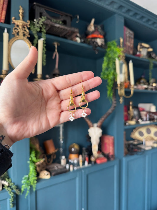 Gold Hoop Hand Vertebrae Earrings