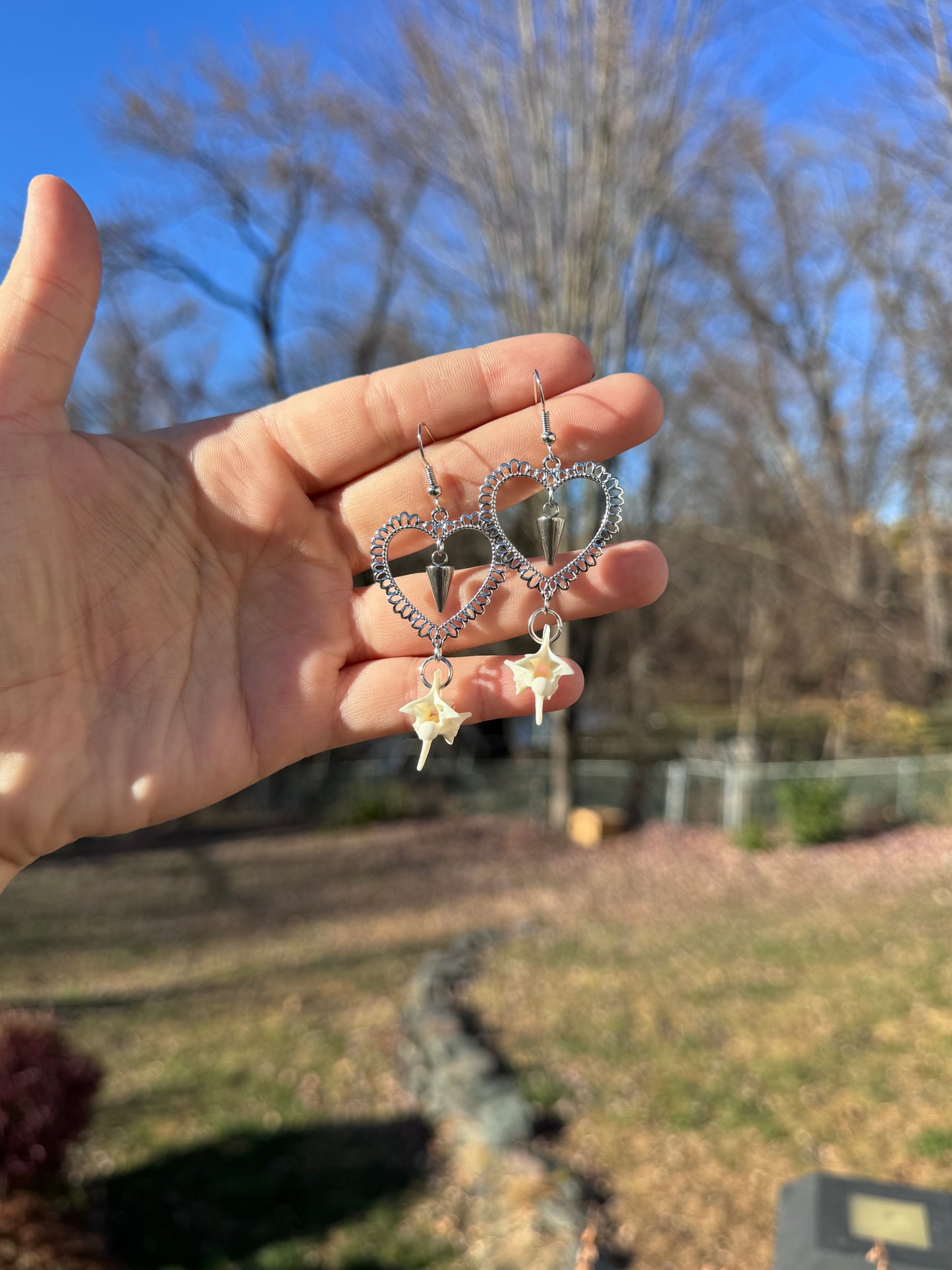 Silver Heart Vertebrae Earrings