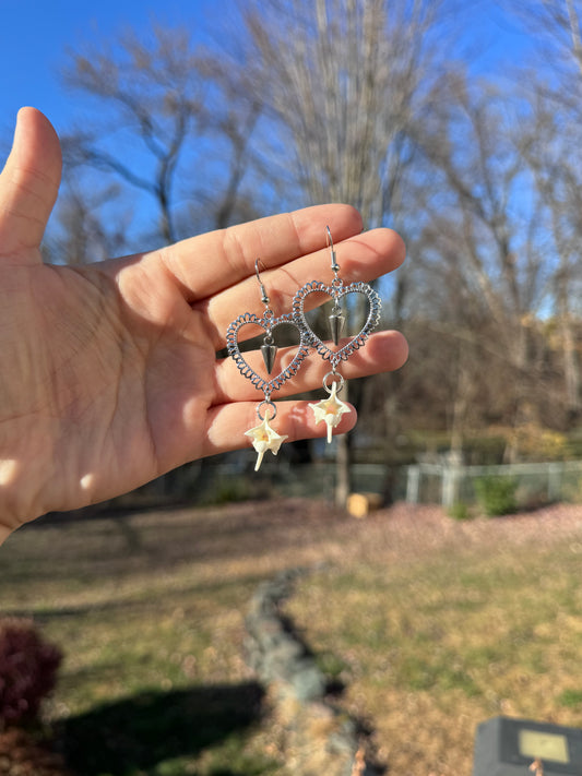 Silver Heart Vertebrae Earrings