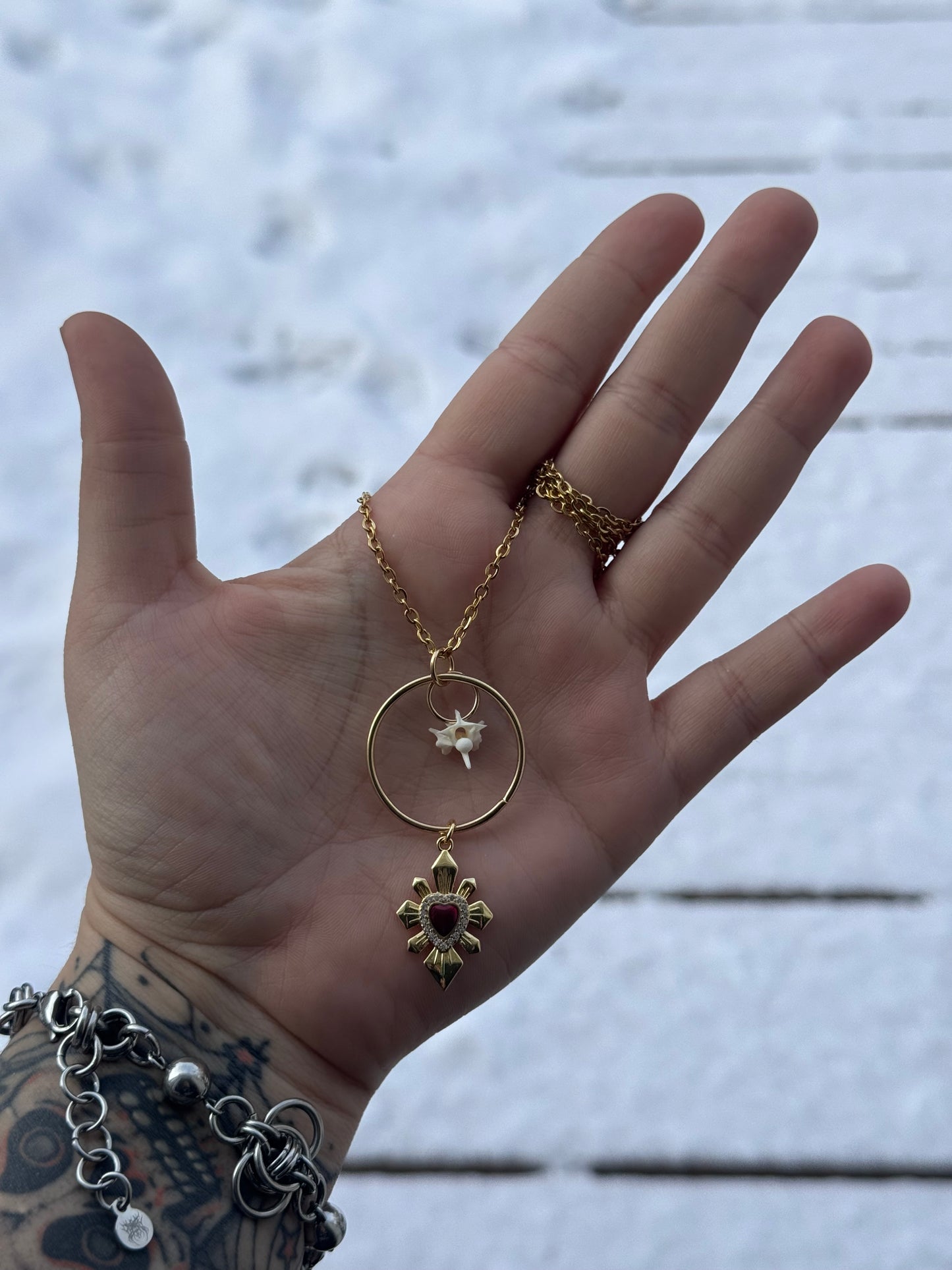 Heart Snake Vertebrae Hoop Necklace