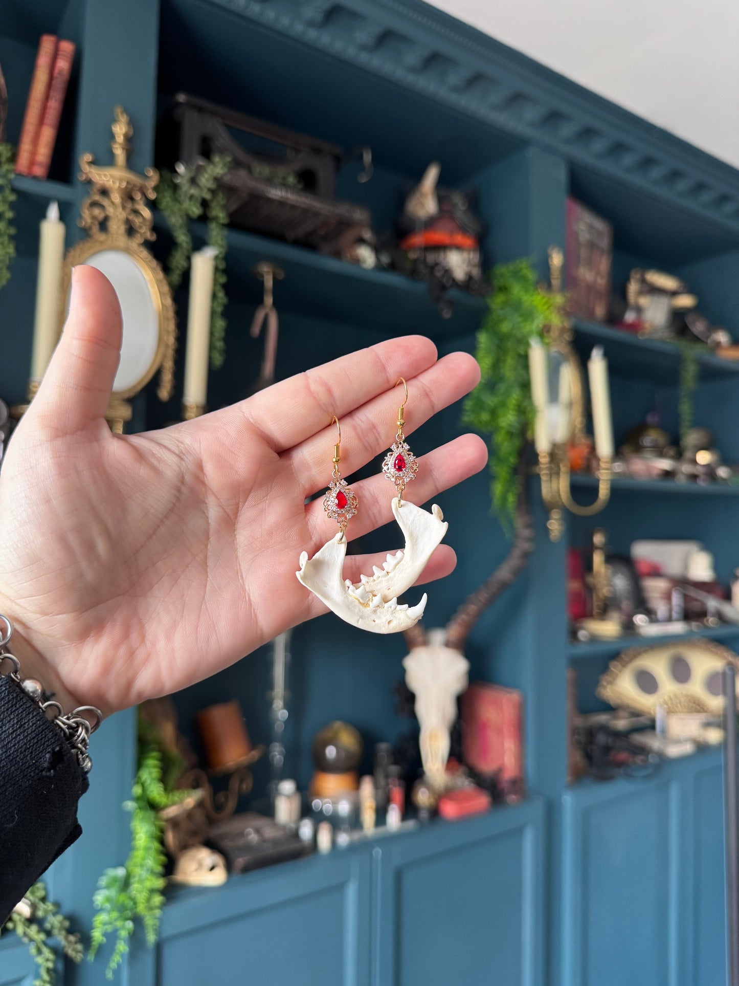 Red Mink Jaw Earrings