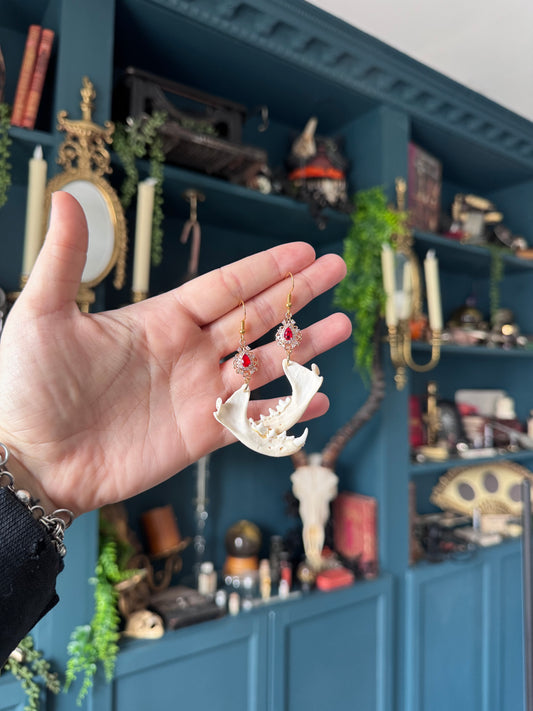 Red Mink Jaw Earrings