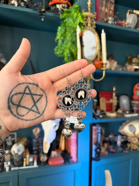 Sacred Heart Cameo Tooth Earrings