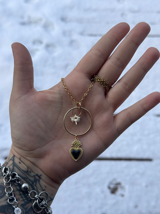 Black Heart Snake Vertebrae Hoop Necklace