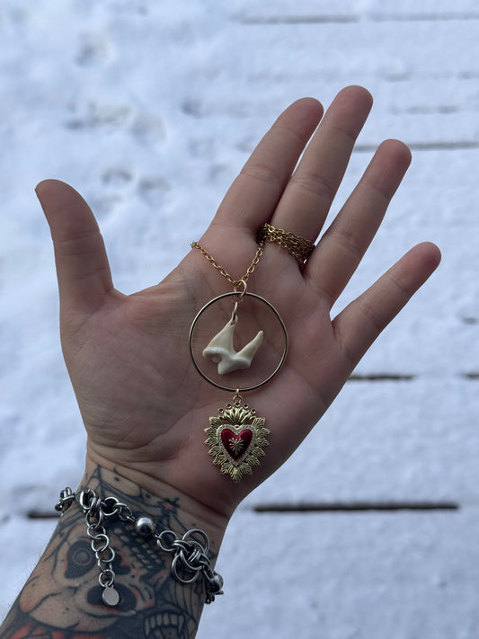 Gold Heart Heart Tooth Necklace