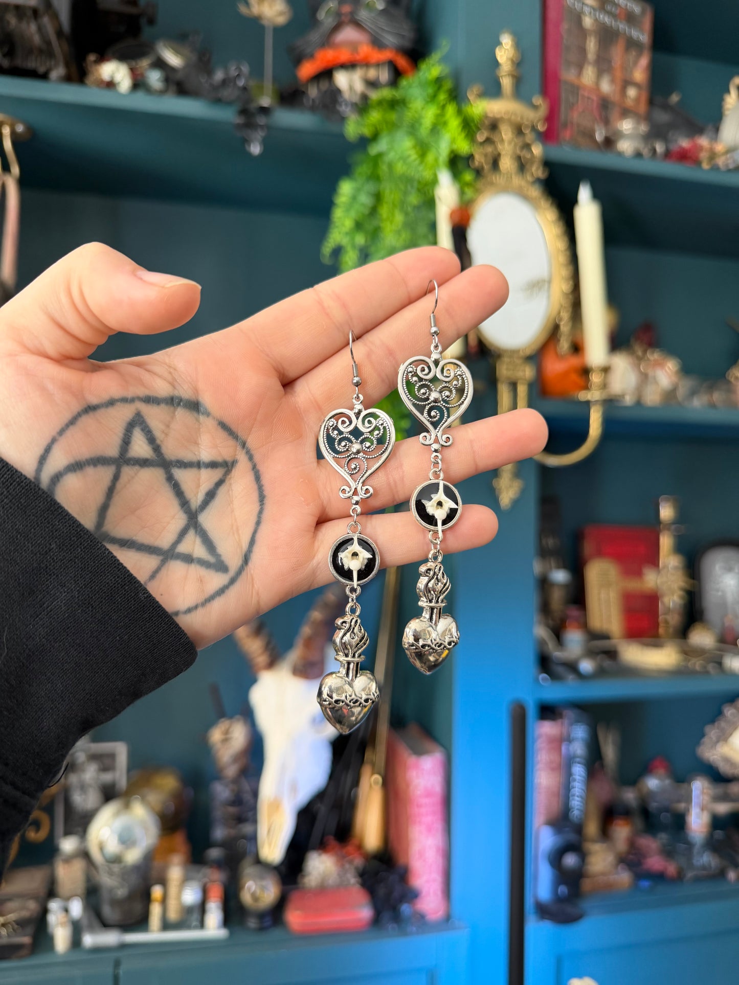 Silver Sacred Heart Vertebrae Earrings