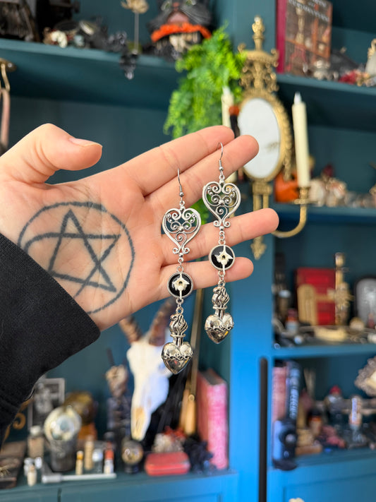 Silver Sacred Heart Vertebrae Earrings