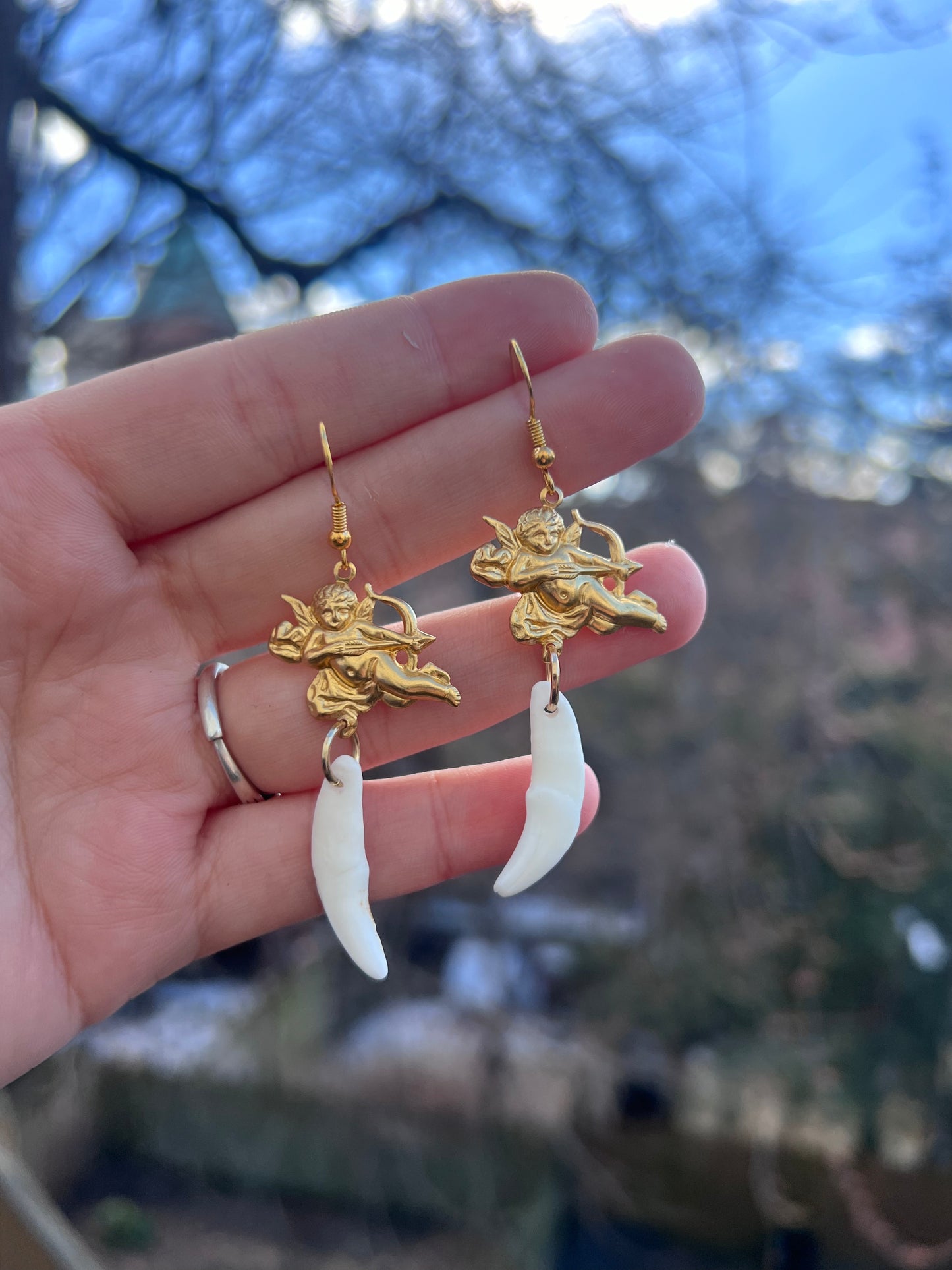 Flying Cherub Fang Earrings