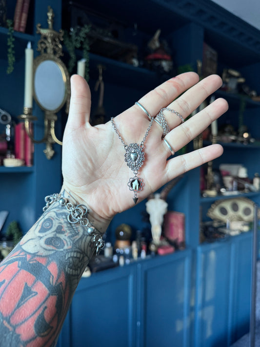 Mink Tooth Silver Rosary Necklace