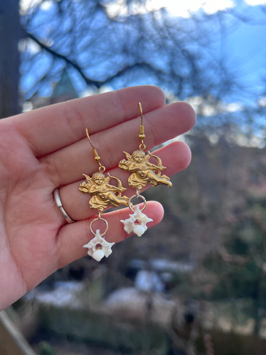 Flying Cherub Vertebrae Earrings