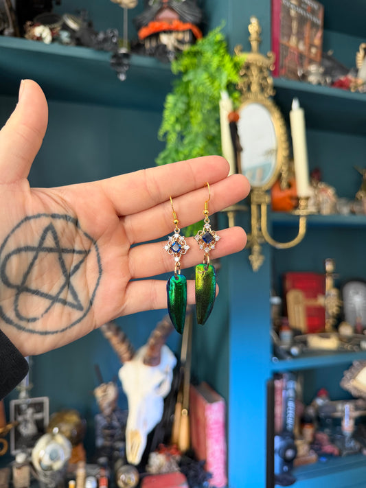 Blue Beetle Wing Earrings