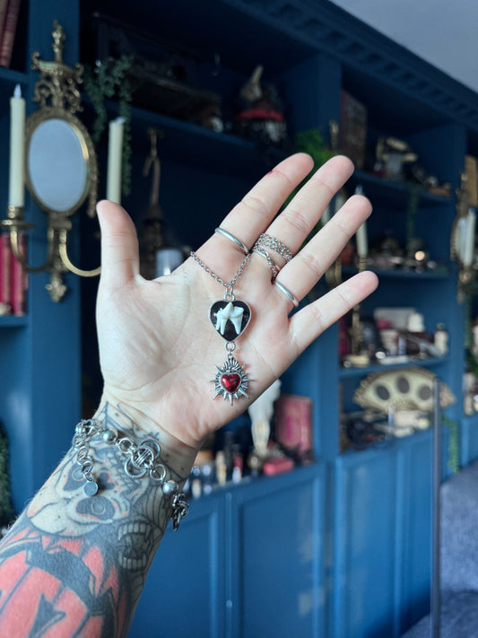 Red Heart Coyote Tooth Necklace