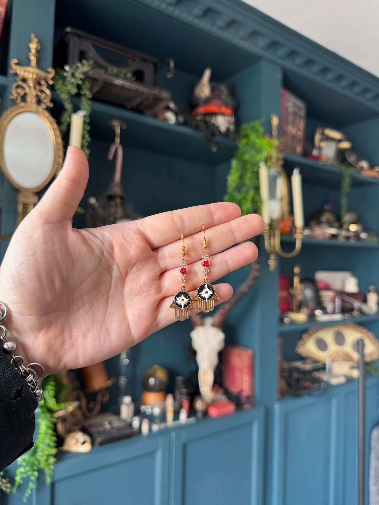 Gold Red Palm Vertebrae Earrings