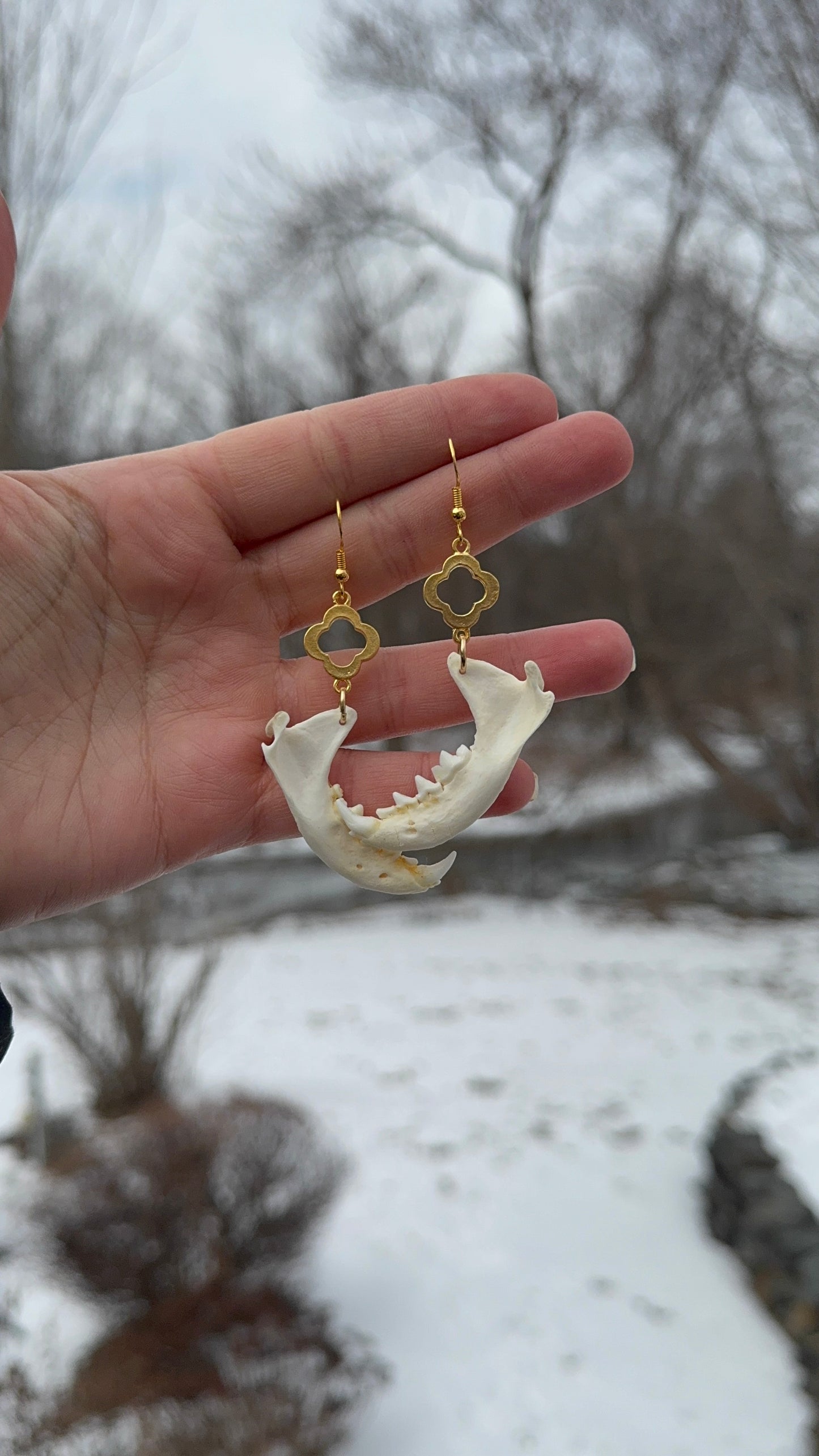 Gold Mink Jaw Earrings