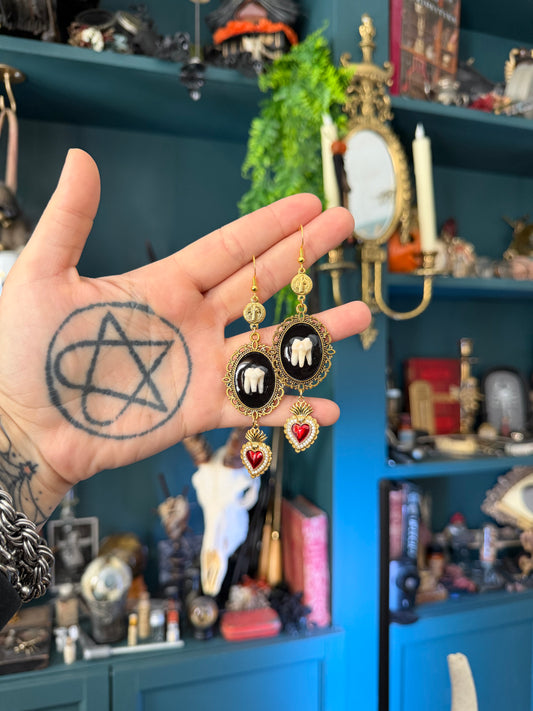 Gold rosary Tooth earrings