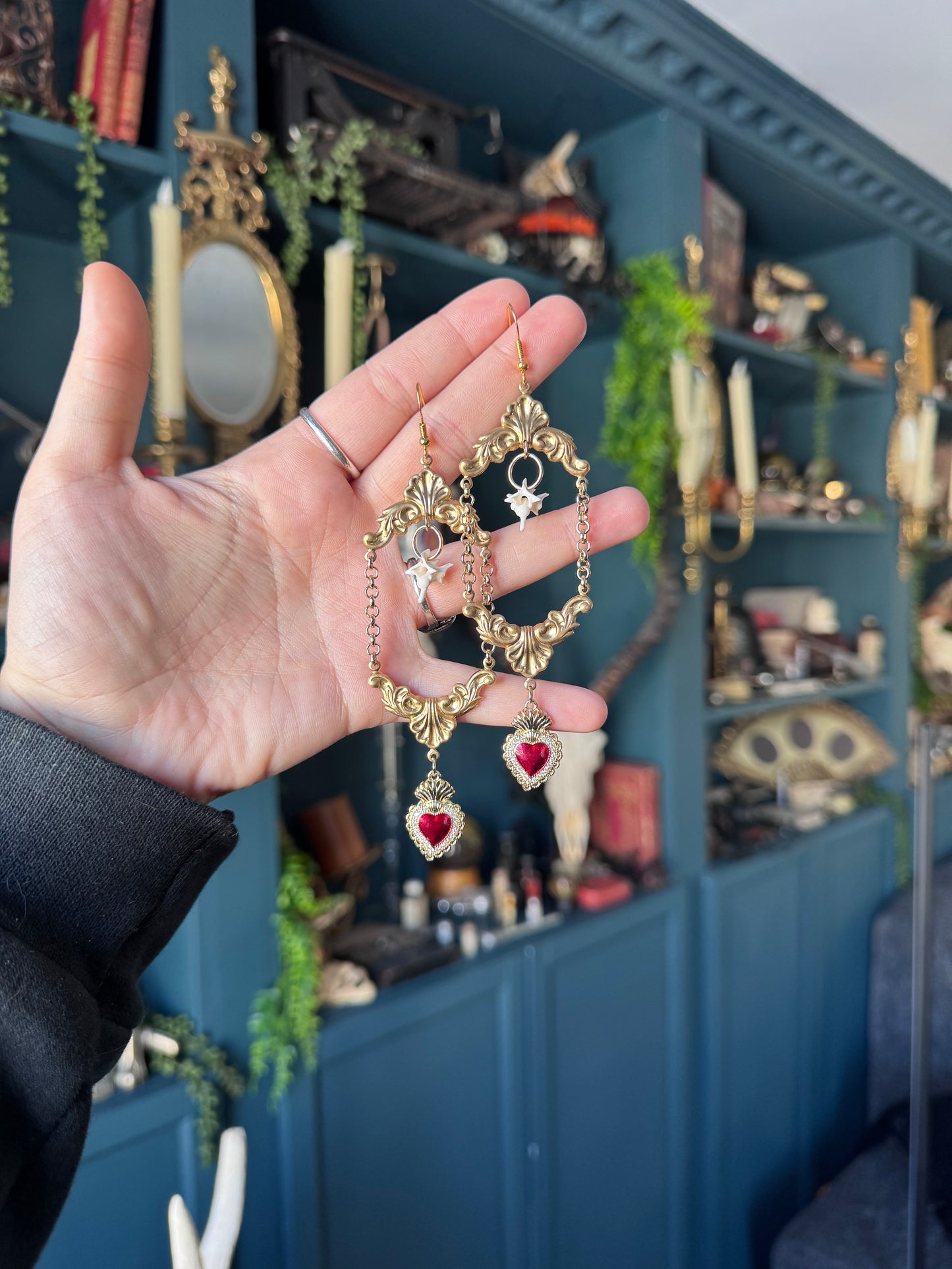 Red Heart Chain Vertebrae Earrings