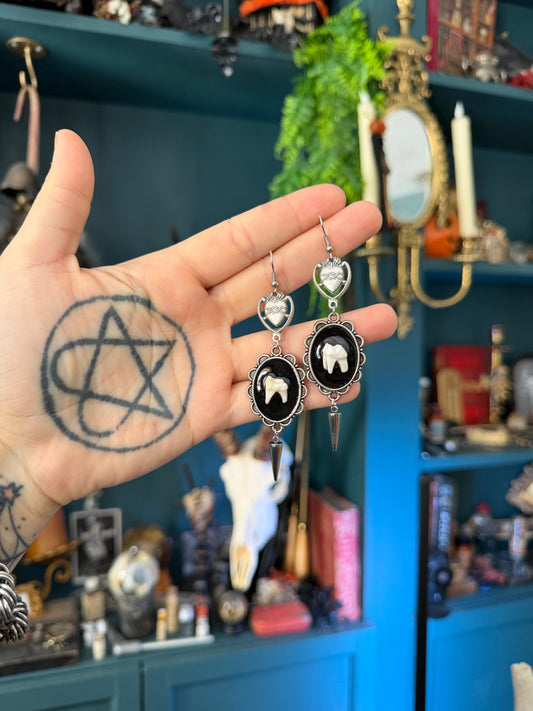 Rosary Cameo Tooth Earrings