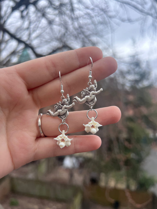 Flying Cherub Vertebrae Earrings