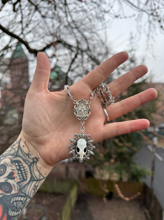 Silver Mouse Skull Rosary