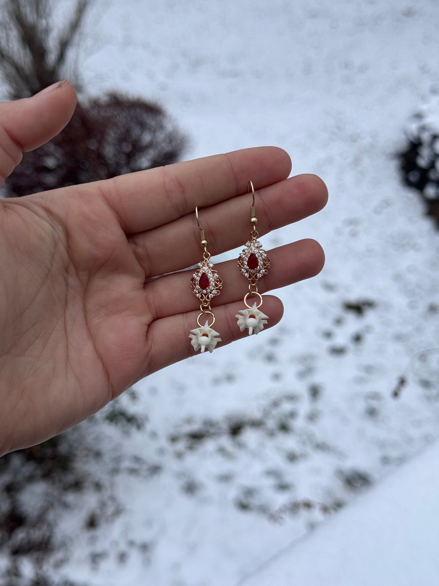 Red Gemstone Vertebrae Earrings