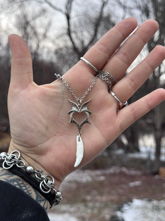 Bat Heart Coyote Fang Necklace