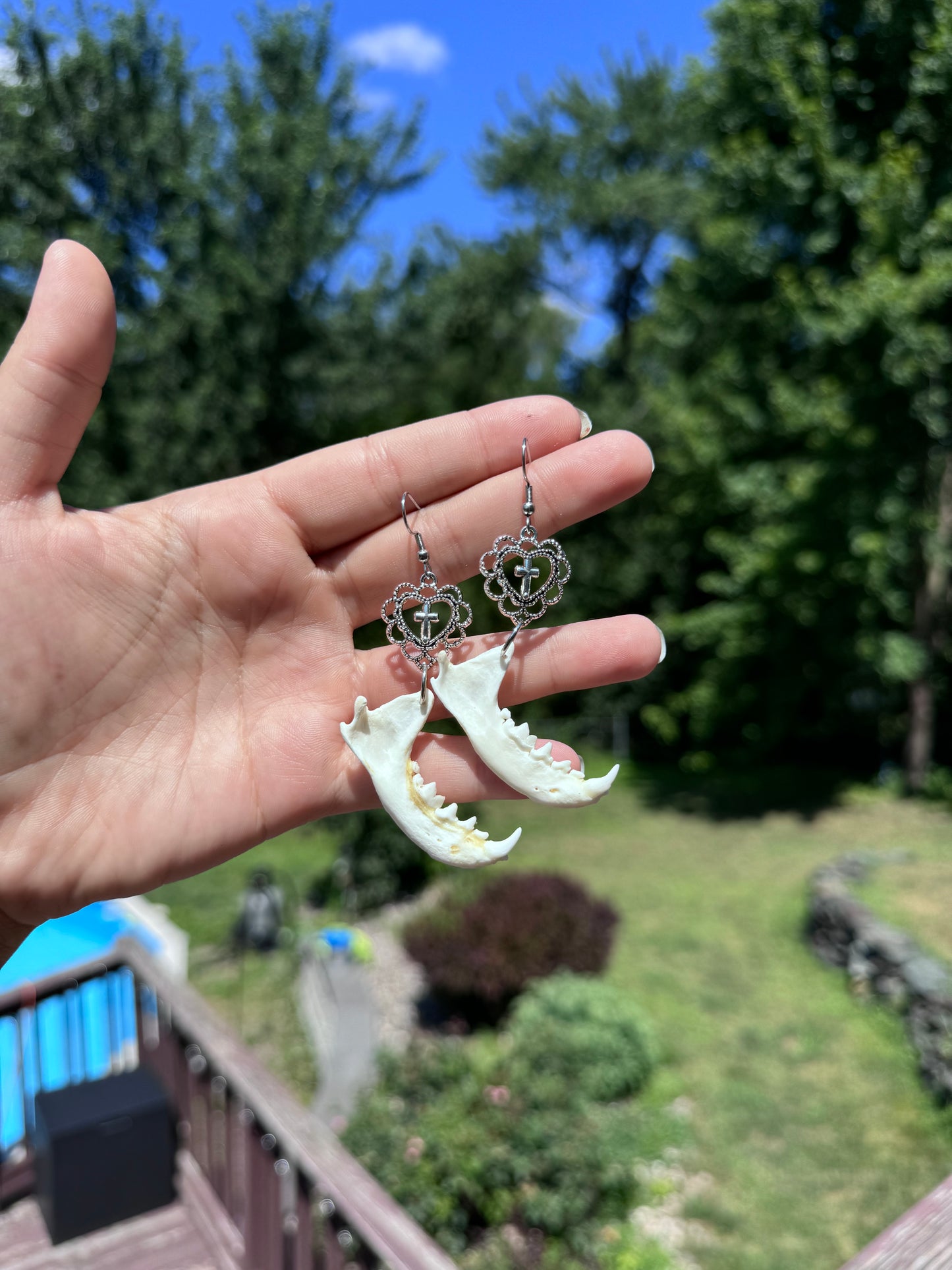 Silver Heart Mink Jaw Earrings