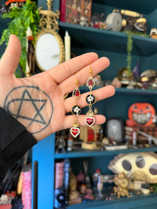 Gold Scared Heart Vertebrae Earrings