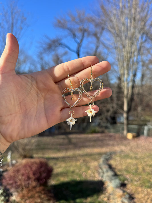 Gold Heart Vertebrae Earrings