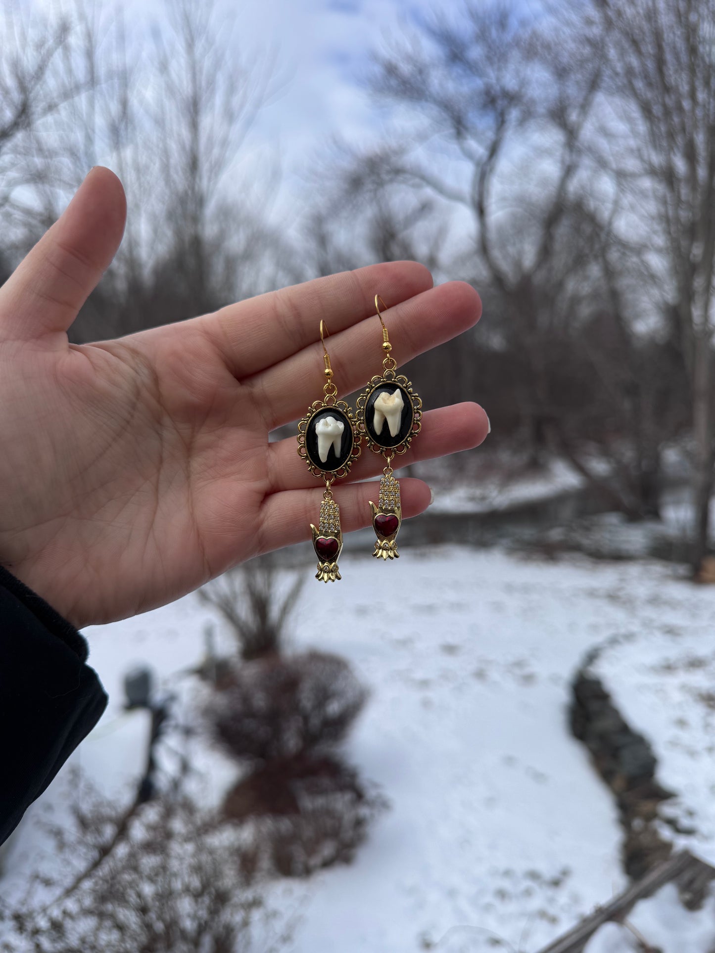 Gold Hand Tooth Earrings