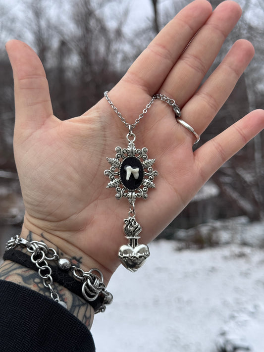 Raccoon Molar Sacred Heart Necklace