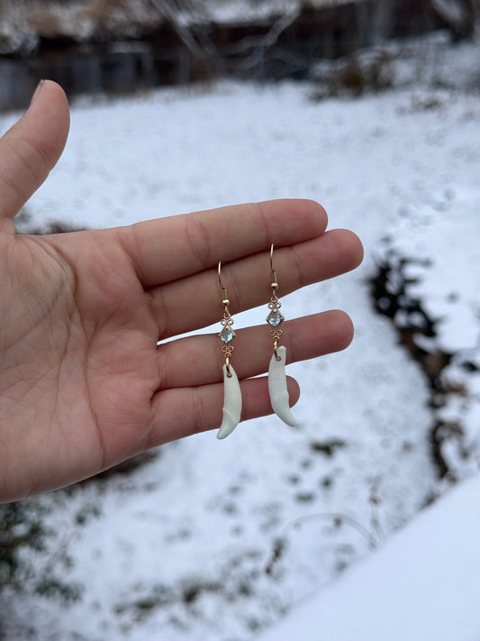 Blue Gemstone Coyote Fang Earrings