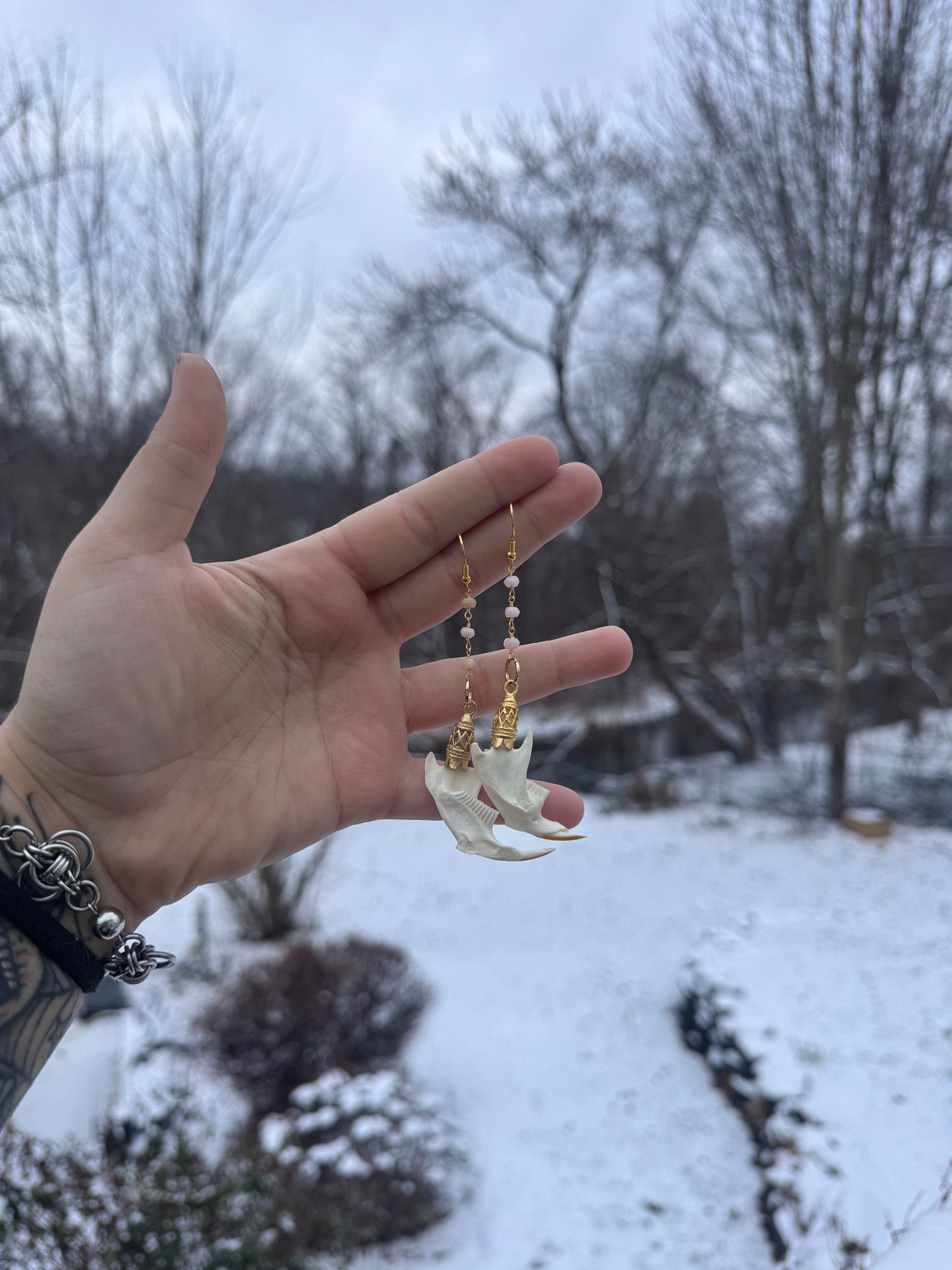 Pink Muskrat Jaw Earrings