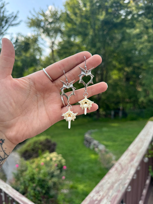 Bat Heart Vertebrae Earrings