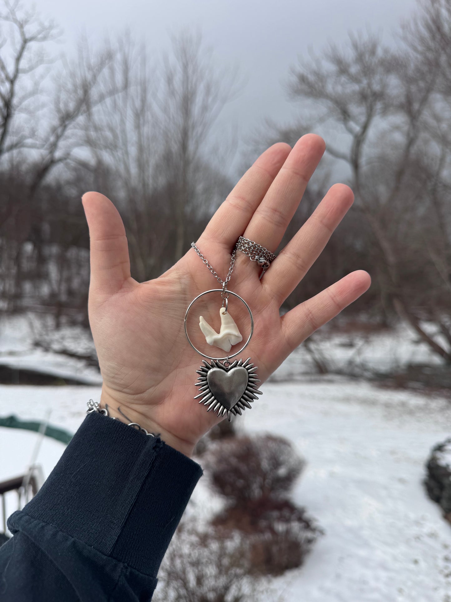 Silver Heart Tooth Necklace