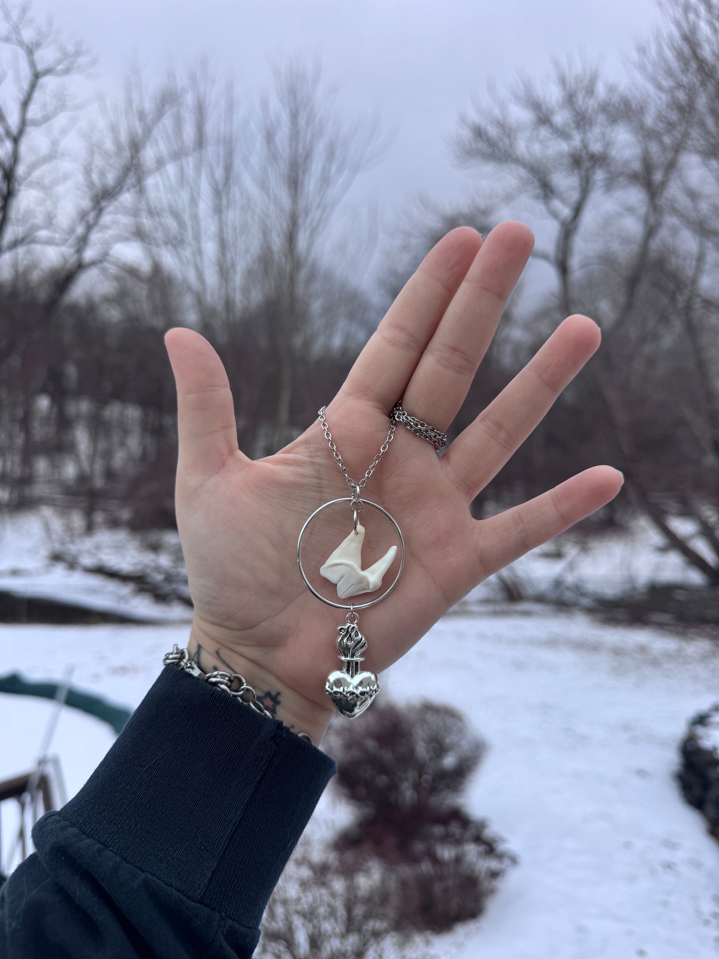 Silver Heart Tooth Necklace