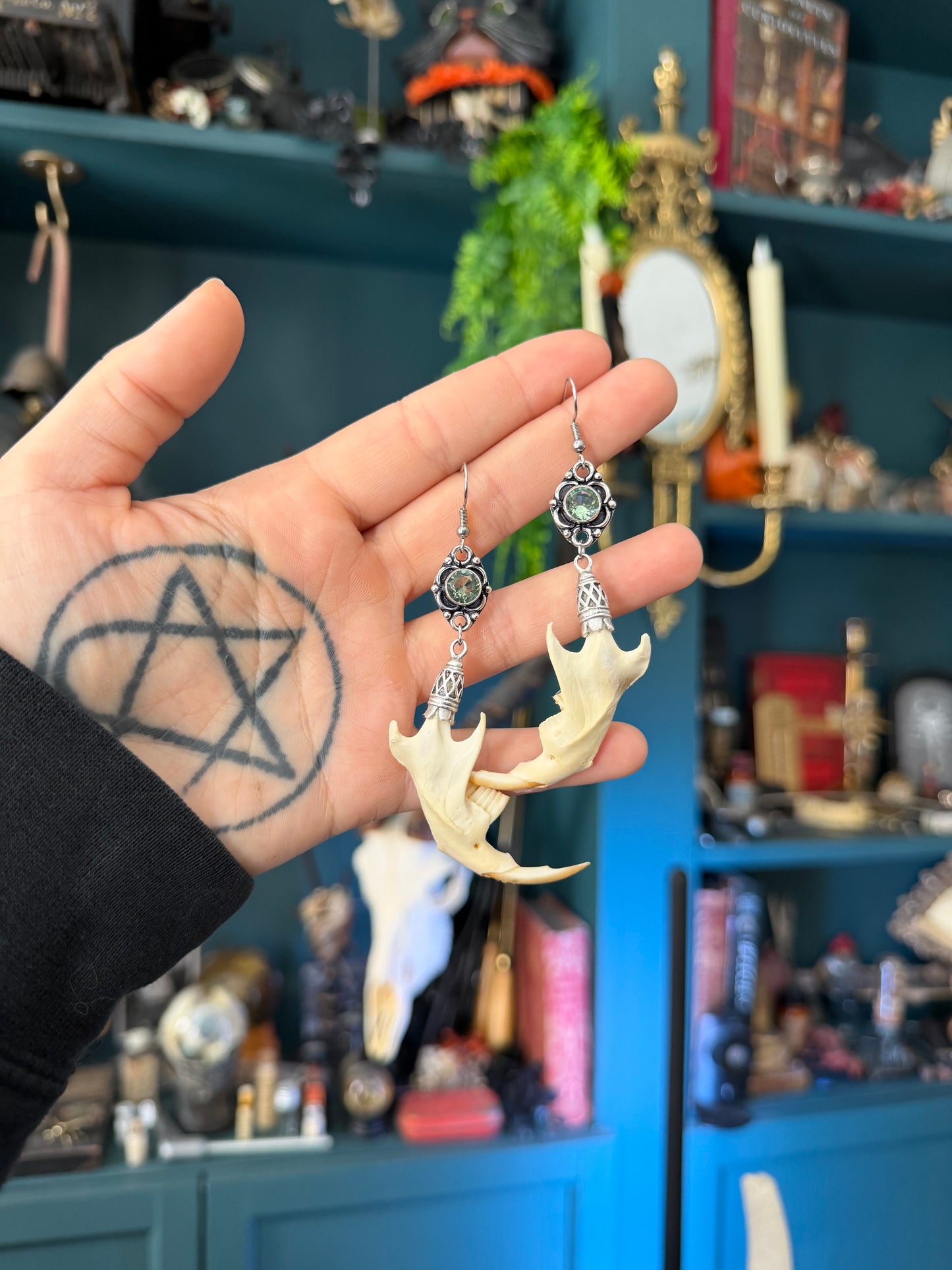 Green Muskrat Jaw Earrings