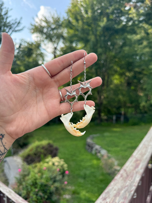 Bat Heart Mink Jaw Earrings