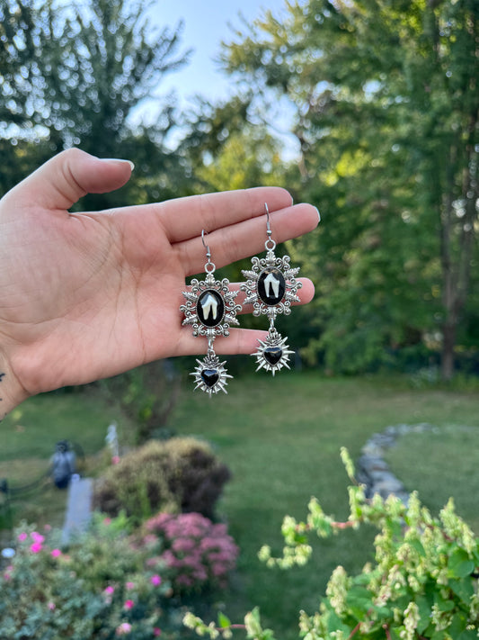 Black Heart Raccoon Tooth Earrings