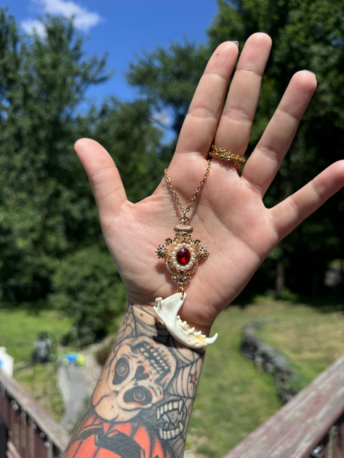 Red Gem Mink Jaw Necklace