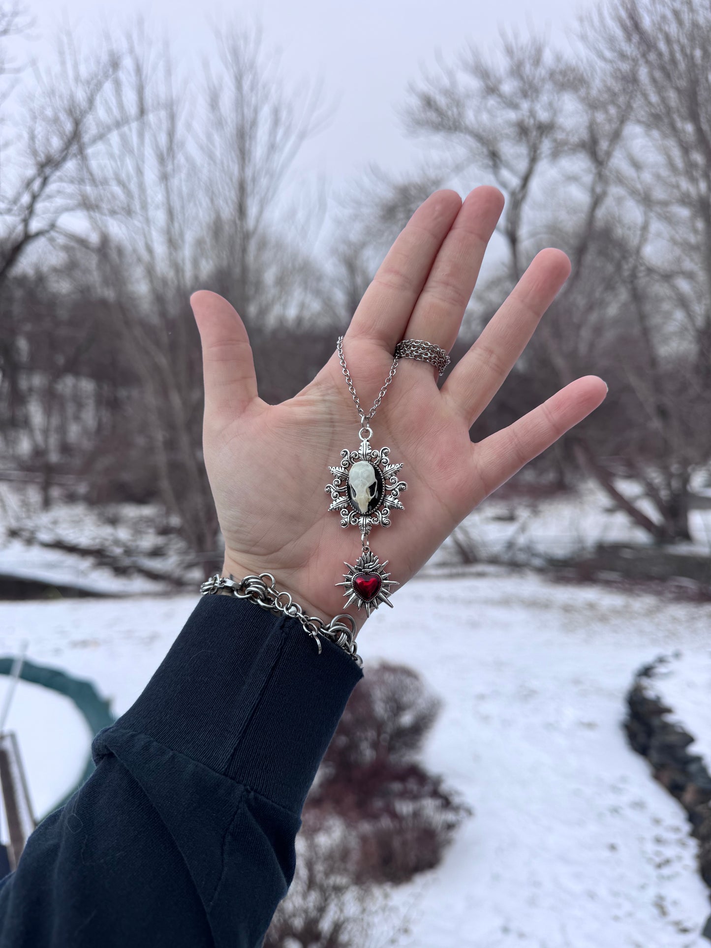 Red Heart Mouse Skull Necklace