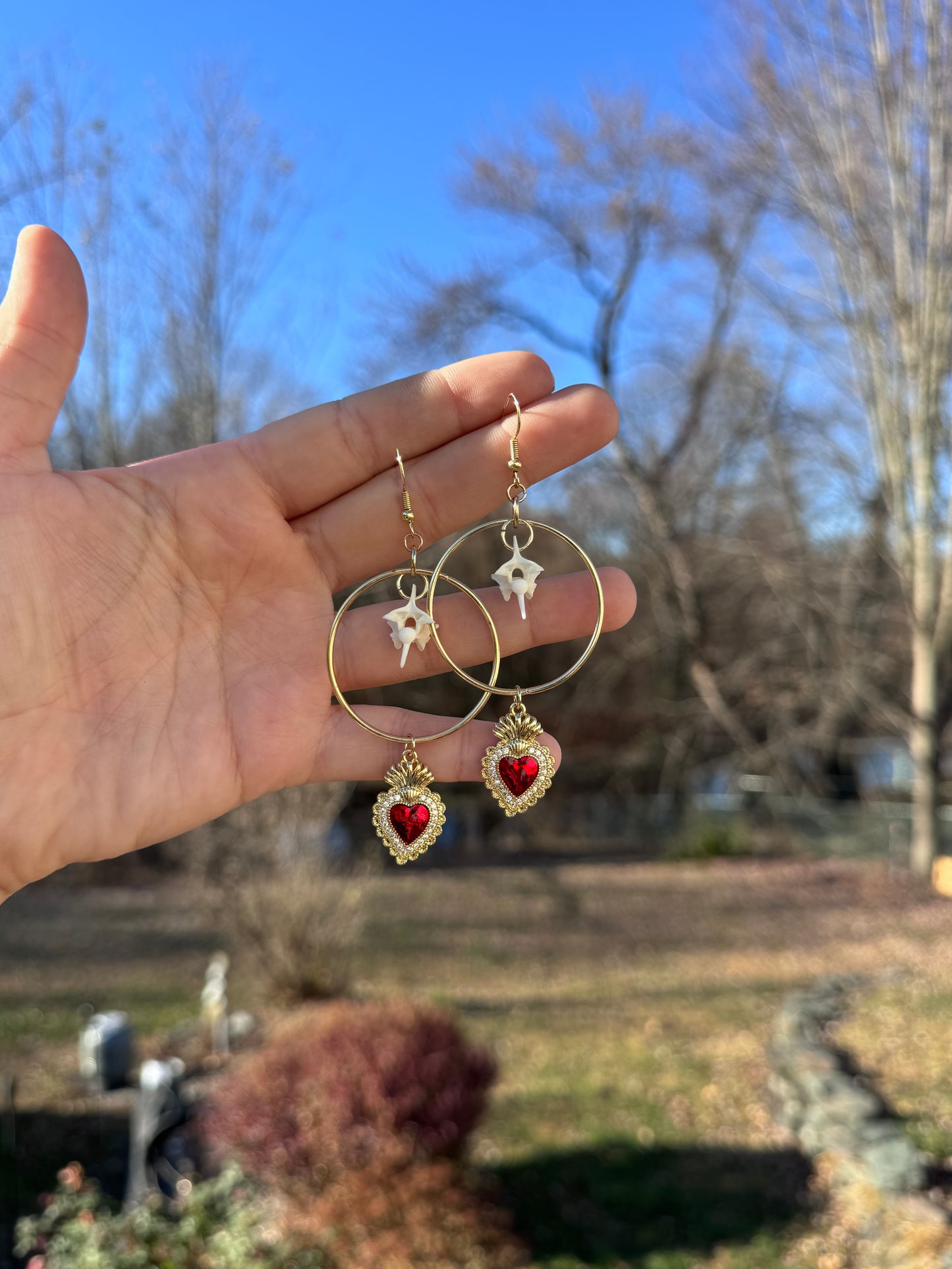 Gold Heart Vertebrae Earrings