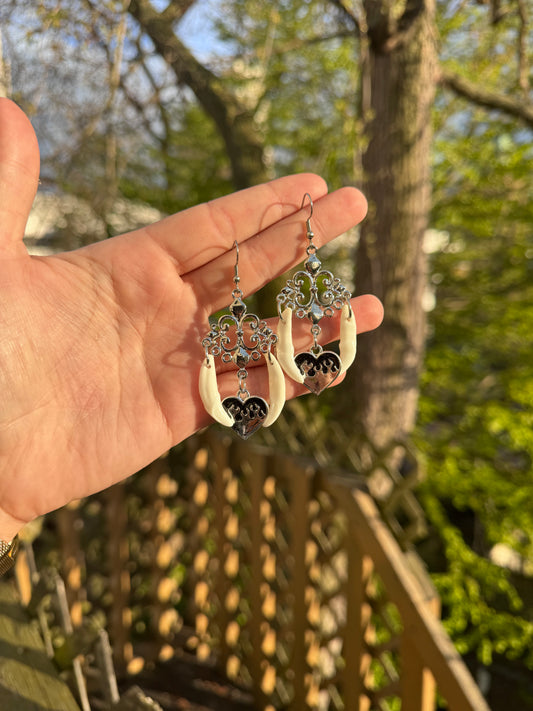 Flame Heart Coyote Fang Earrings