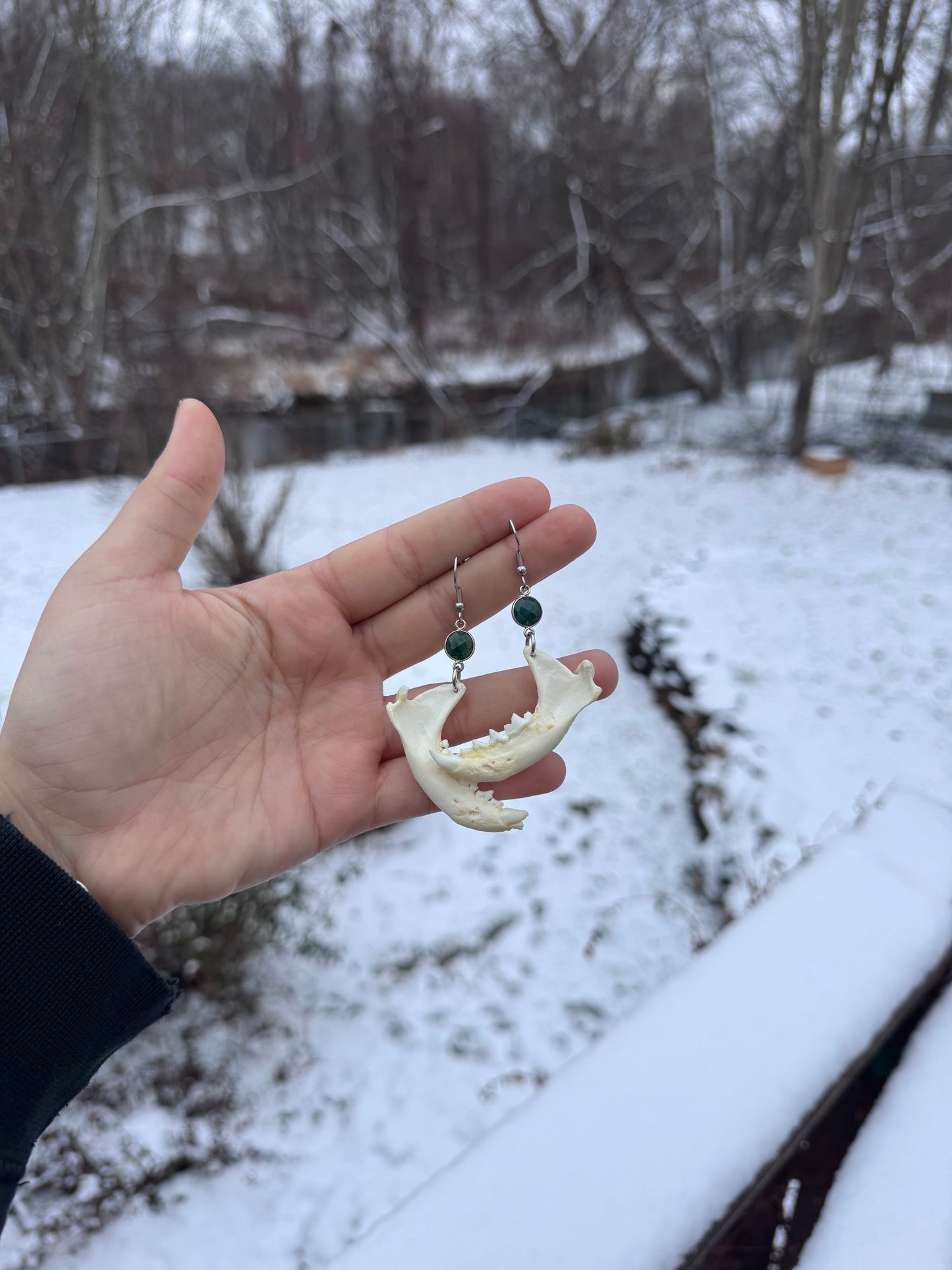 Green Mink Jaw Earrings