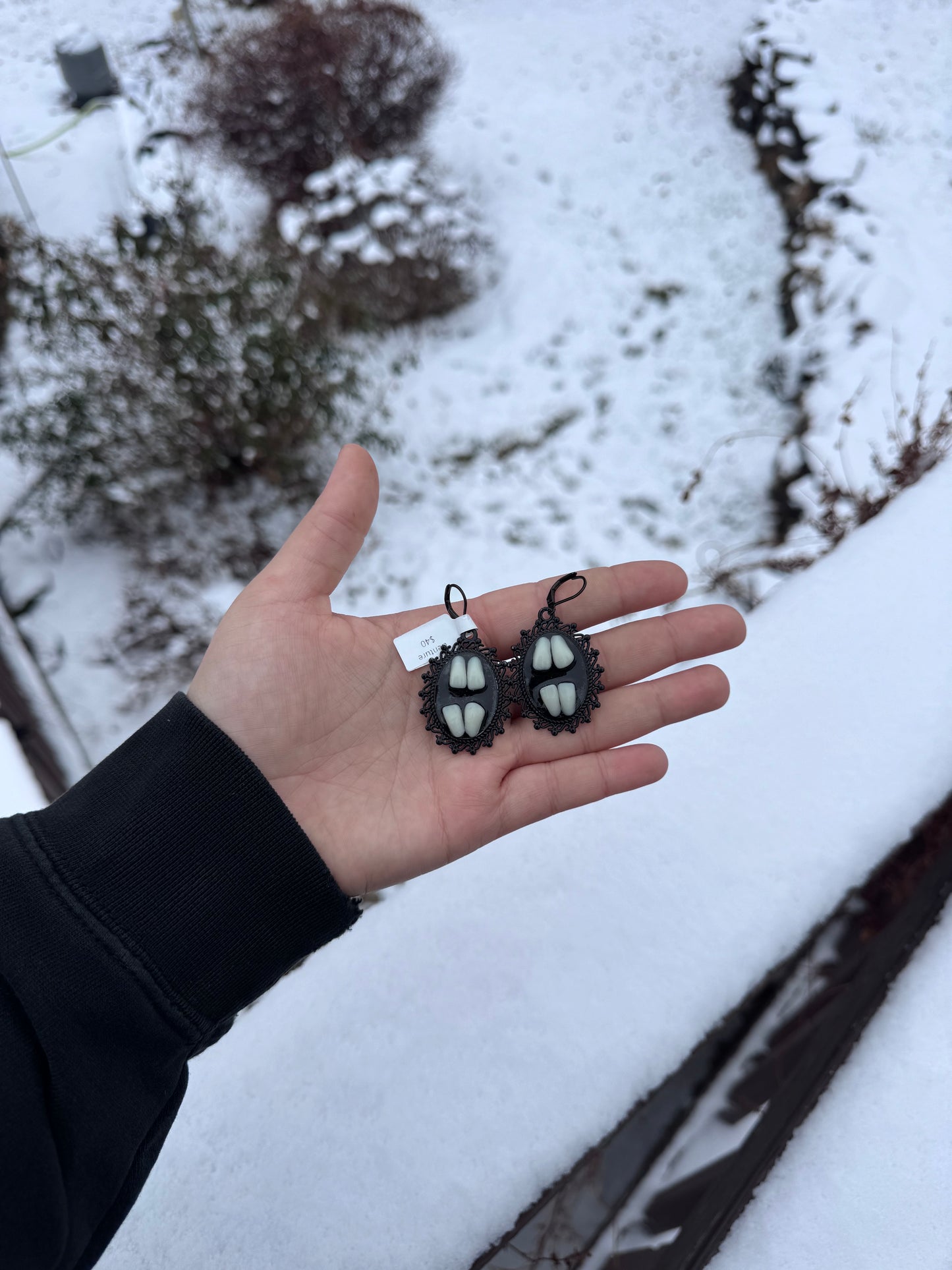 Cameo Denture Tooth Earrings