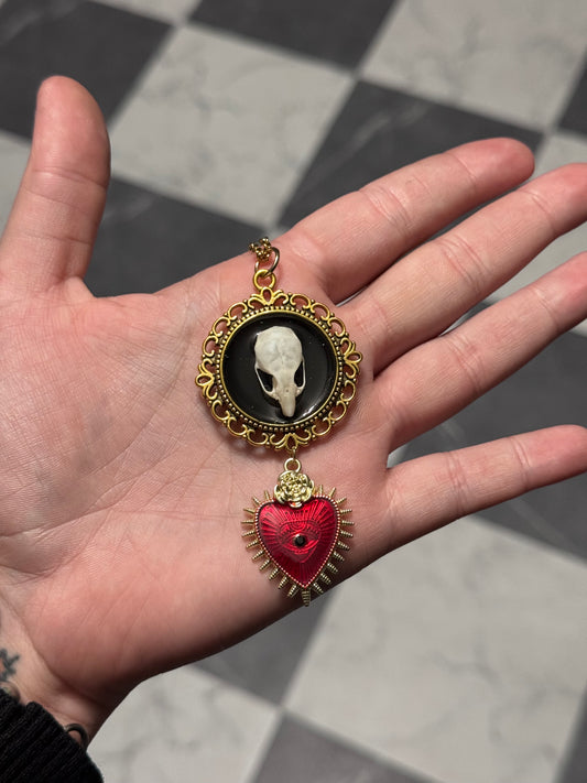 Gold Heart Mouse Skull Necklace