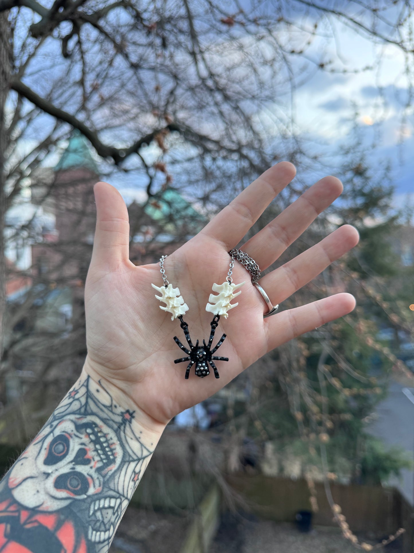 Vertebrae spider necklace