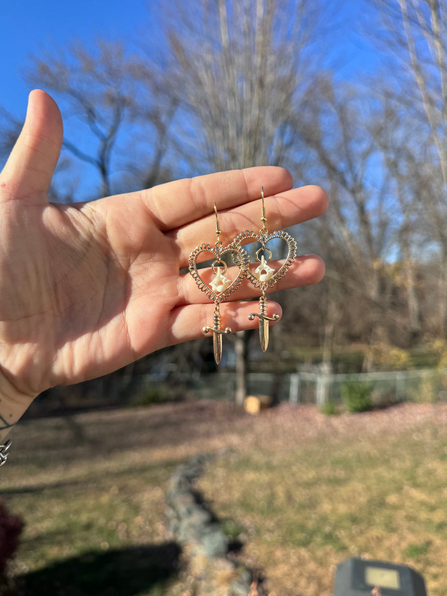 Gold Sword Vertebrae Earrings