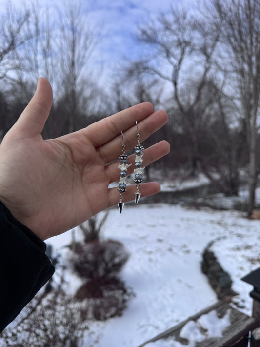 Vertebrae Gold Glass Bead Spike Earrings