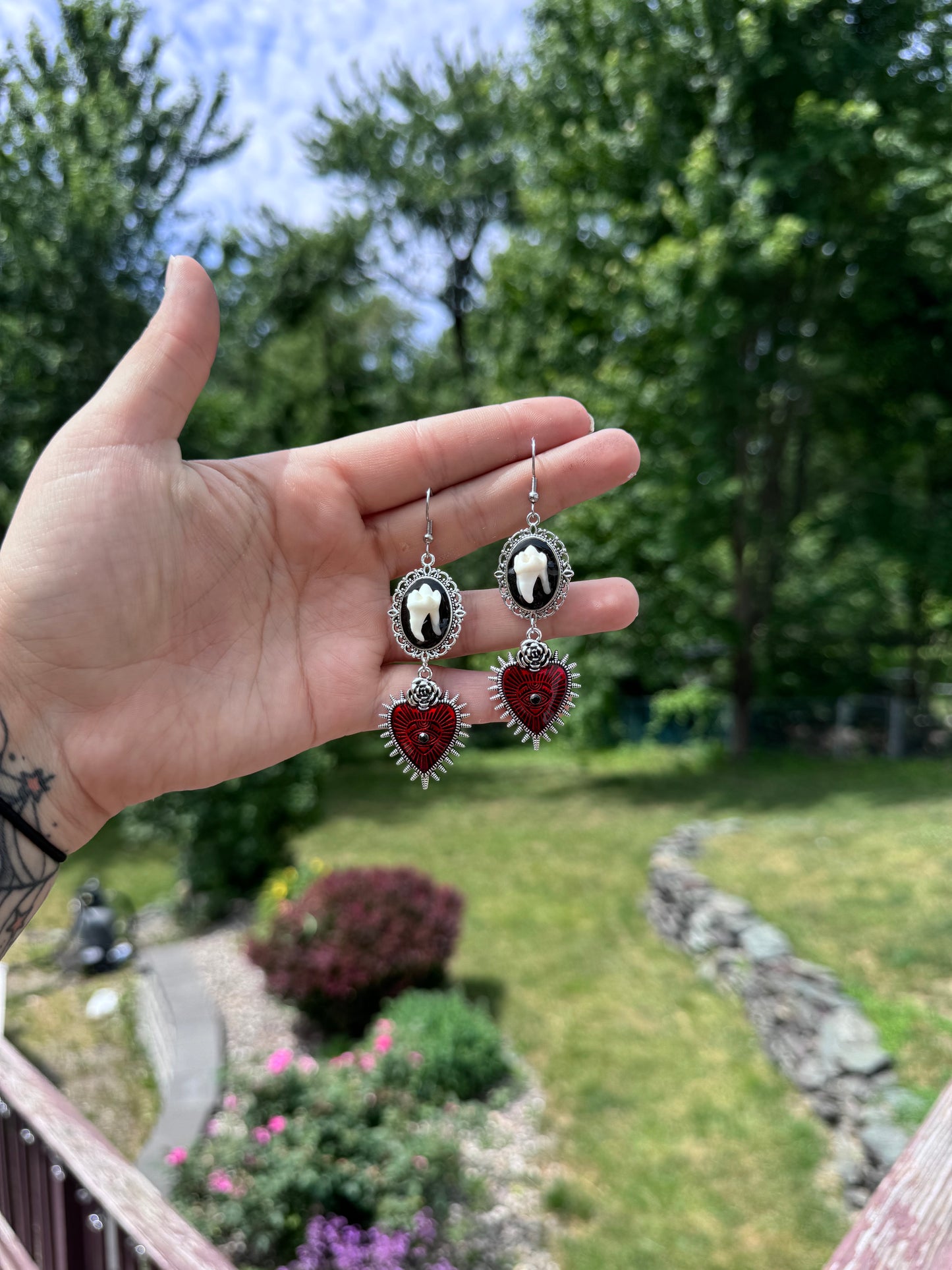 Heart Raccoon Tooth Earrings